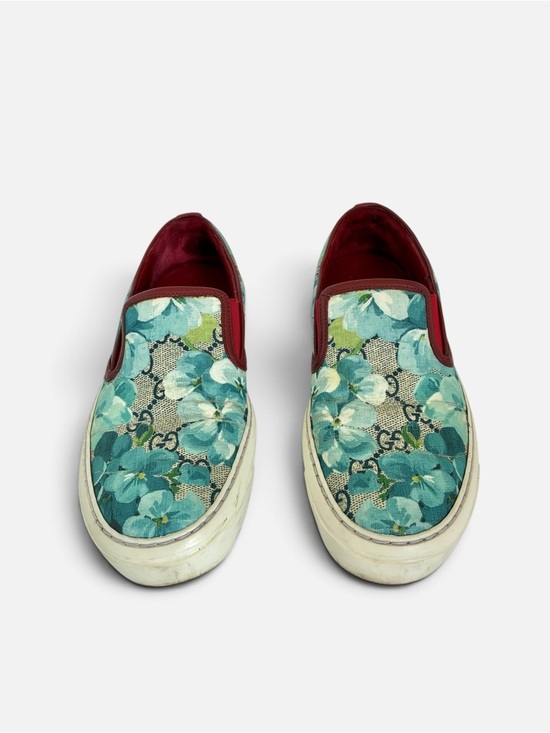 Gucci Shoes - Gucci Floral Slip-On Sneakers in Teal and Burgundy